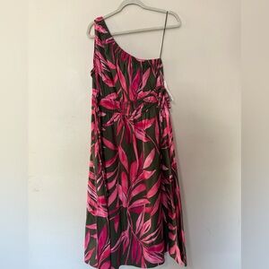 Time and Tru Pink and Green One-Shoulder Dress